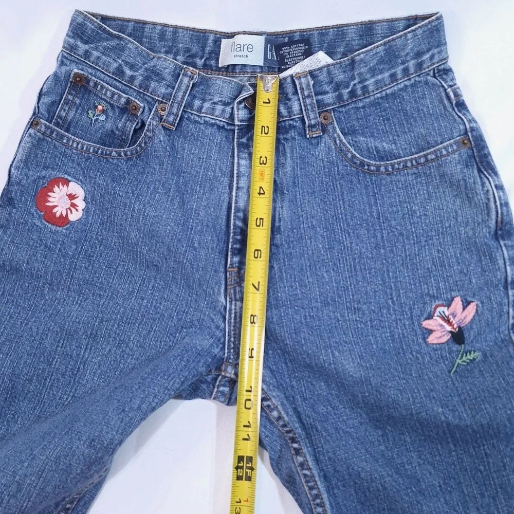 Vtg Gap Kids Floral Embroidered Flare Stretch Jeans Girls 14 Adjustable Blue Y2K